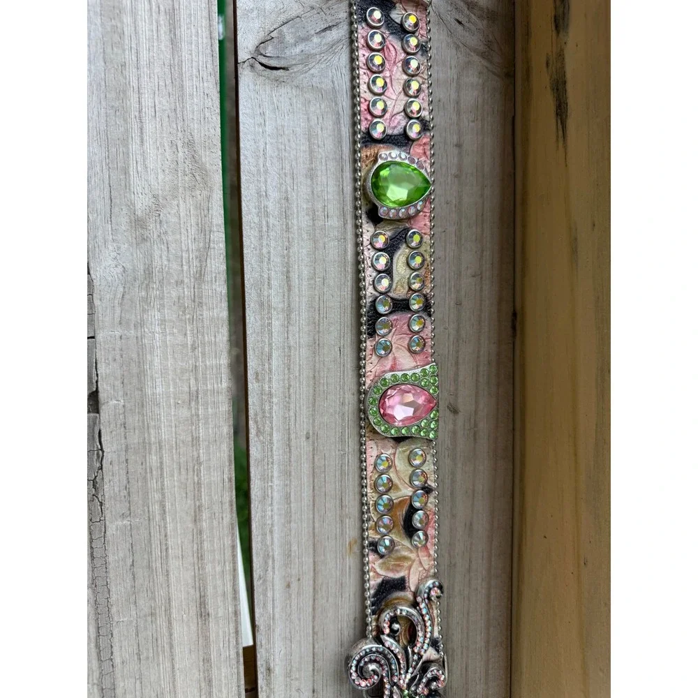 BB Simon Made in Italy Swarovski Crystal Belt – Floral Rainbow Buckle – Size XL